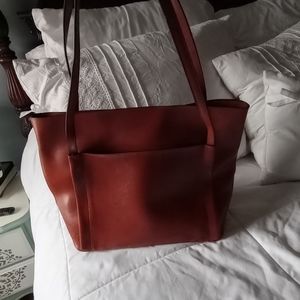 Brown vegan leather tote bag